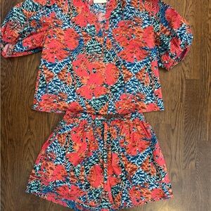 Ulla Johnson Red and Blue Geometric Floral Set